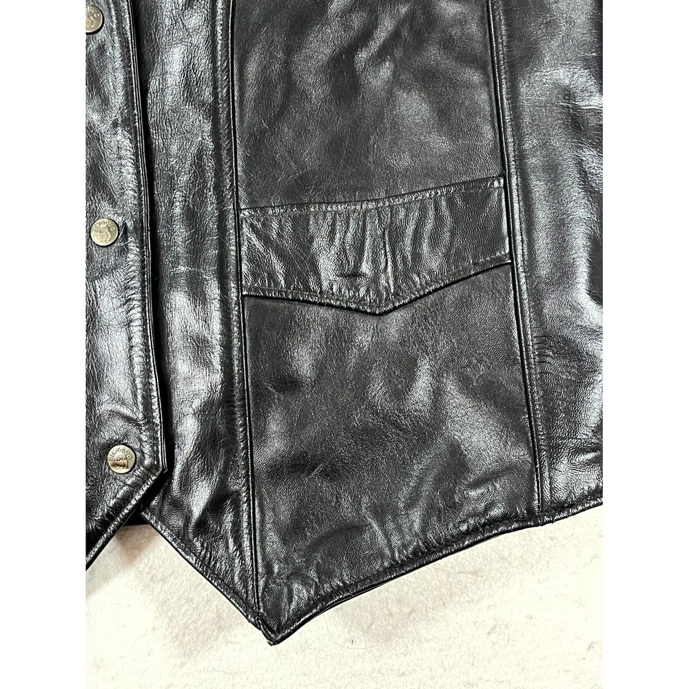 Vintage Y2K Pingguo Sheepskin Shearling Leather Vest Women XL Black Button Front - Picture 3 of 14